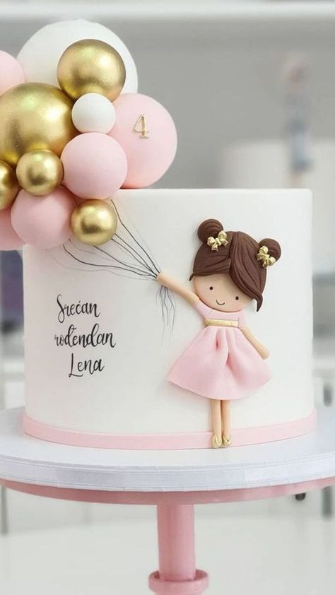 Golden Birthday Cake Ideas, Tort Hello Kitty, Golden Birthday Cakes, Girls First Birthday Cake, Rodjendanske Torte, Balloons Cake, Baby First Birthday Cake, Elegant Birthday Cakes