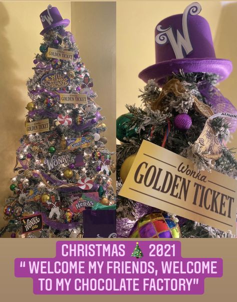 I recently introduced the boys to one of my favorite childhood movies and they fell in love with it… so it was only right we made it our tree theme this year. 🍭 💜🎄 🍫 #Christmas2021 “Welcome my friends, welcome to my chocolate factory.” 😊 Tree Decorating Contest Ideas, Willy Wonka Tree, Willy Wonka Christmas Tree, Wonka Christmas Tree, Daycare Tree, Movie Themed Christmas Tree, Christmas Tree Decorating Contest, Christmas Tree Themes Unique, Fun Christmas Tree Ideas