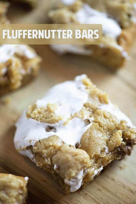 Fluffernutter Bars, Butter Cookie Bars, Marshmallow Fluff Recipes, Peanut Butter Cookie Bars, Buns In My Oven, Fluff Recipe, Chewy Peanut Butter Cookies, Butter Bars, Butter Recipes