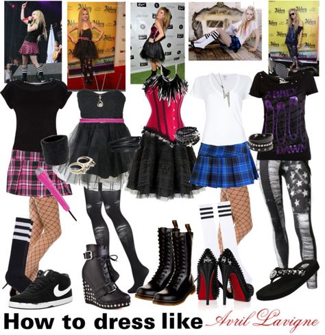 "How to dress like avril lavigne..3" by alltimeinsane-slytherinmybedplzz ❤ liked on Polyvore Avril Lavigne Girlfriend Outfit, Avril Lavigne Inspired Outfits, Avril Lavigne Concert Outfit Ideas, Avril Lavigne Outfits Ideas, Avril Lavigne Outfits Punk, Avril Lavigne Aesthetic Outfits, How To Dress Scene, Avril Lavigne Costume, Avril Lavigne Fashion