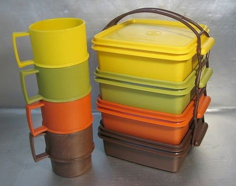 DO YOU REMEMBER THE 60S 70S 80S | retro collectables: Retro tupperware picnic set with carry handle and ... Tupperware Cups, Tupperware Storage, Orange Things, Camping Vintage, Mid Century Glassware, The Sixties, Picnic Set, Vintage Things, Vintage Kitchenware