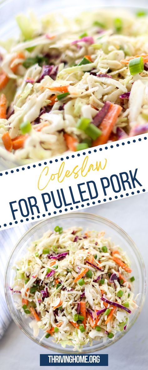 Pulled Pork Coleslaw Recipe, Slaw For Pulled Pork, Pulled Pork And Coleslaw, Pulled Pork Slaw, Coleslaw For Pulled Pork, Coleslaw Recipes, Thriving Home, Easy Coleslaw, Coleslaw Recipe Easy