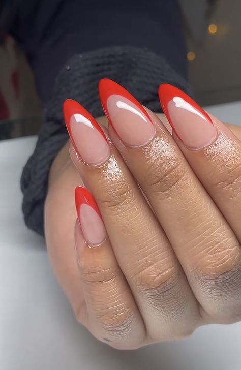 Orange French Tip Almond Nails, Red French Tip Nails Almond, Graduate Outfit, Tip Nails Almond, French Tip Nails Almond, Almond French Tip Nails, Orange French Tip, Tip Almond Nails, French Tip Almond Nails