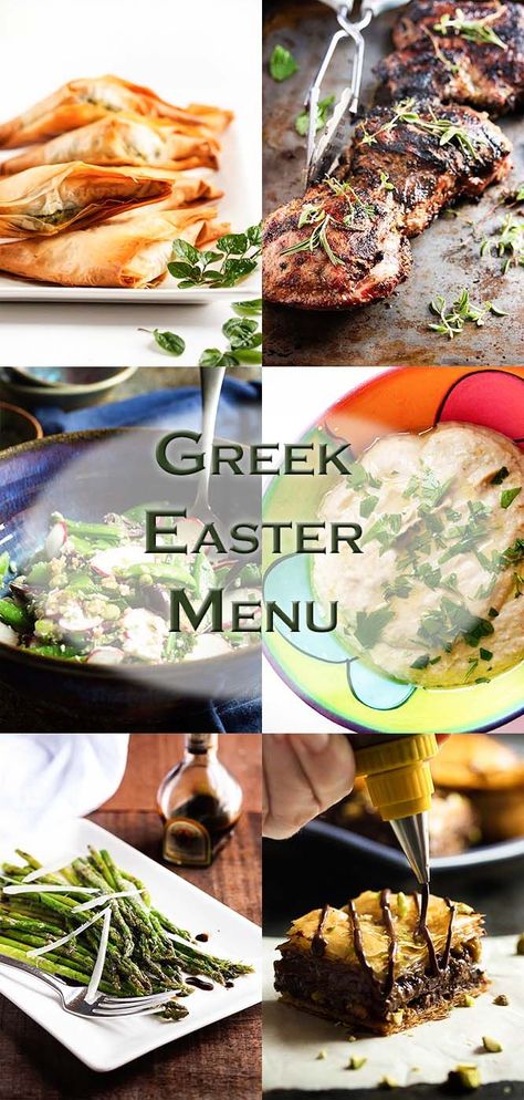 This crowd pleasing Greek Easter menu has everything from spanakopita to baklava, along with great side dishes, salads, and grilled lamb in between! There's even a couple of leftover ideas. | justalittlebitofbacon.com Side Dishes Salads, Great Side Dishes, Greek Easter Recipes, Leftover Ideas, Easter Dinner Menus, Greek Menu, Lamb Dinner, Greek Dinners, Easter Side Dishes