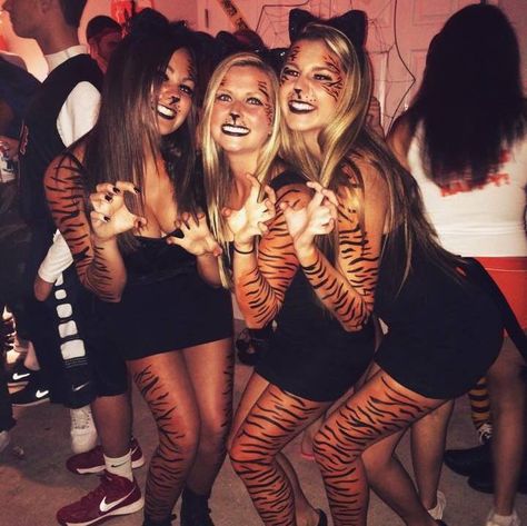 Tiger costume #tiger #halloween Black Panther Animal Costume, Cute Tiger Costume, Cute Monkey Costume Women, Tiger Costume Women Diy, Women Animal Costumes, Tony The Tiger Costume, Diy Tiger Costume Women, Zoo Animal Halloween Costumes, Tiger Halloween Costume Women