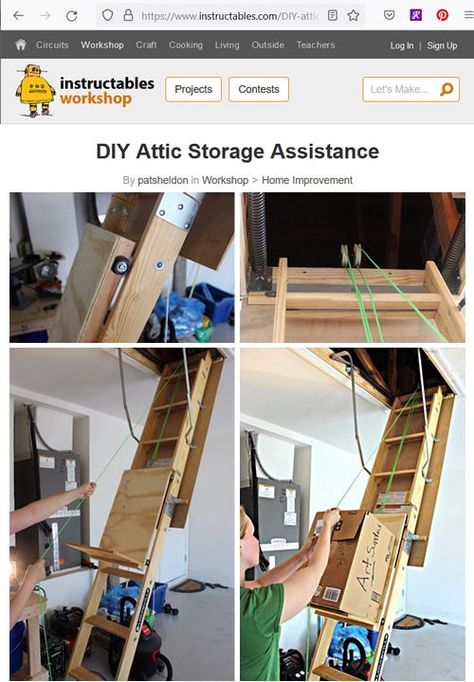 Diy Attic Storage, Attic Lift, Storage Lift, Attic Organization, Garage Shelves, Lumber Storage, Diy Garage Door, Attic Stairs, Attic Storage