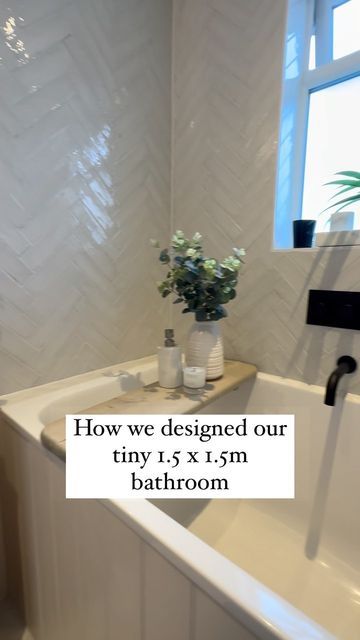 Imogen Stead | First-time renovator & DIY-er on Instagram: "Our bathroom is a teeny tiny 1.5x1.5m so designing it and fitting everything in was a huge challenge! Here’s what we did to maximise the space and create our dream bathroom: ✅ DIY or custom built vanity unit with super slimline sink to fit the space you have available ✅ a short but deep bath means you can still have a luxurious soak but without it taking up too much room ✅ bi-fold door means there isn’t such a big swing space needed in the room for the door ✅ a slimline cistern on the toilet to maximise floor space Find this useful? Save for future reference 🙌 #bathroom #bathroomdesign #interiordesign #interiordesigntips #smallhouse #homeremodel #reno #renovation #renovations #diyhome #myrenovation #renovationproject #myide Slimline Bathroom Vanity, Toilet Sink Splashback, Mini Ensuite Tiny Bathrooms, All In One Shower Toilet Sink, Bathroom 1.5m X 1.5m, Built In Sink And Toilet Unit, Compact Ensuite, Small Toilet, Have A Shower