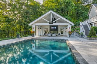 Franklin Park Pool - Pool - DC Metro - by WINN Design+Build | Houzz Backyard Kitchen And Pool, Pool Gazebo, Pool Pavilion, Living Pool, Pool House Designs, Pool House Plans, Pool Cabana, Outdoor Remodel, Backyard Pavilion