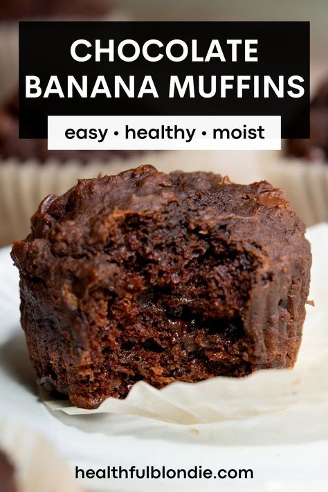 This delicious banana chocolate muffin recipe with chocolate chips might taste like a dessert, but is actually healthy! The muffins are made with wholesome ingredients, without butter, and are naturally sweetened. An easy, low-sugar, freezer-friendly banana muffin recipe for chocolate lovers. Perfect for snacks or breakfast! Low Calorie Chocolate Muffins, Low Cal Banana Muffins, Healthy Chocolate Banana Muffins, Low Calorie Banana Muffins, Low Sugar Banana Muffins, Low Fat Banana Muffins, Healthy Banana Muffins Recipe, Choc Banana Muffins, Cocoa Muffins