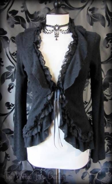 Old Gothic Fashion, Romantic Gothic Fashion, Frilly Cardigan, Goth Cardigan, Gothic Cardigan, Victorian Inspired Fashion, Gothic Fashion Victorian, Bell Sleeve Cardigan, Wilted Rose