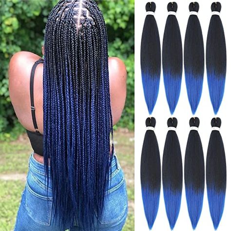 Ombre Blue Box Braids, Box Braids With Blue Highlights, Braids With Blue Highlights, Black And Blue Braids, Blue Black Braids, Box Braids Blue, Blue And Black Braids, Black Braids Hairstyles, Hair For Braids