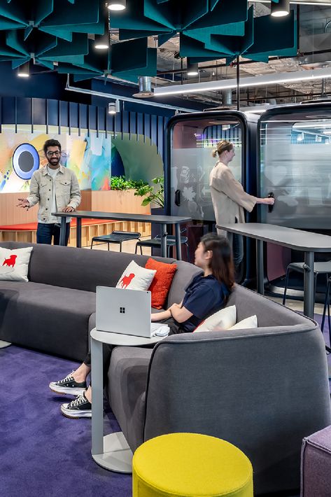 Two Framery Ones in Zynga office, Toronto Innovative Workspace, Work Office Design, Workplace Technology, Office Design Trends, Phone Booth Office, Office Pods, Office Team, Phone Booth, Open Office