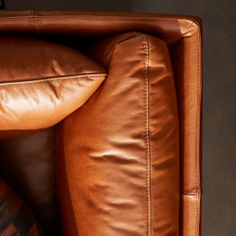 Wells Leather Apartment Sofa + Reviews | Crate and Barrel Cb2 Leather Sofa, Rust Leather Sofa, Leather Sofa Decor, Sofa Leather, Leather Club Chairs, Apartment Sofa, Leather Accent Chair, Slim Frame, Leather Couch