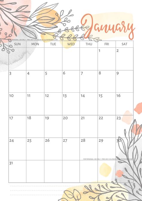 Pretty 2021 Calendar Free Printable Template - Cute Freebies For You Free Printable Calender, Free Printable Monthly Planner, Calender Printables, Free Printable Calendar Templates, Free Calendar Template, October Calendar, Monthly Planner Template, Printable Calendars, Cute Calendar