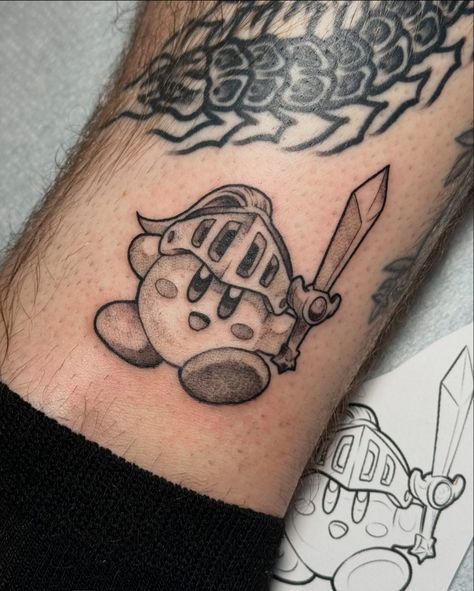 KIRBY !!! 💗 did this guy today, couldn’t wait to share. I fuckin love Kirby man. Kirby Tarot Card, Kirby Tattoo, Tattoo Inspo, Hercules, This Guy, Kirby, New Tattoos, Tarot Cards, Cool Tattoos