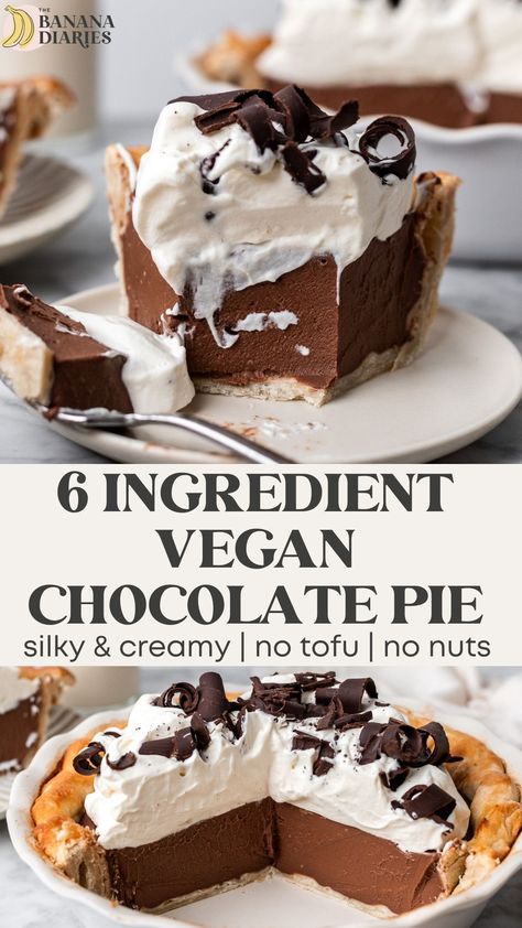 Vegan Chocolate Pie, Vegan Thanksgiving Dessert, Vegan Pies Recipes, Vegan Pies, Vegan Pie Crust, Milk Allergy, Vegan Baking Recipes, Vegan Christmas Recipes, Vegan Pie