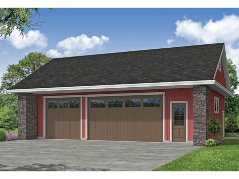 051G-0137: 3-Car Boat Storage Garage Plan Three Car Garage Plans, Small Garage Door, 3 Car Garage Plans, Unfinished Attic, Garage Plans Detached, Oversized Garage, Garage Diy, House Kits, Garage Exterior