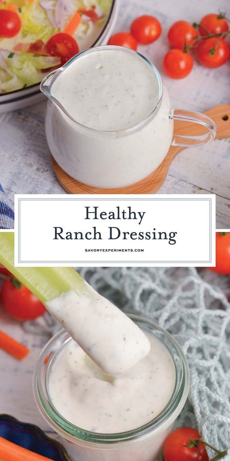 No need to worry about the extra calories when enjoying this Healthy Ranch Dressing. Made with Greek yogurt and avocado! Homemade Ranch Dressing Healthy Greek Yogurt, Low Fat Ranch Dressing Recipe, Homemade Healthy Ranch Dressing, Low Calorie Ranch, Healthy Ranch Dressing Recipe, Healthy Homemade Ranch Dressing, Healthy Homemade Ranch, Healthy Ranch, Greek Yogurt Ranch Dressing