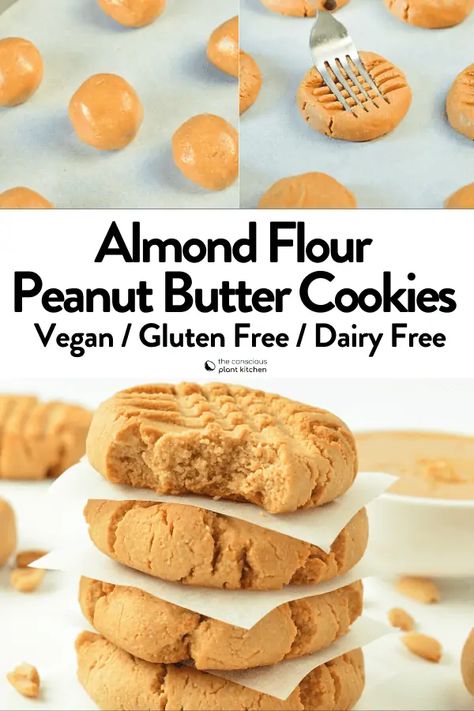 Almond Flour Peanut Butter Cookies, Cookies 3 Ingredients, Conscious Plant Kitchen, Healthy Peanut Butter Cookies, Gluten Free Peanut Butter Cookies, Desserts Ideas, Almond Flour Cookies, Family Desserts, Plant Kitchen