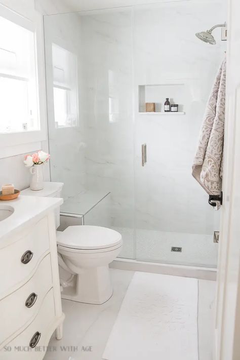 Small Full Bathroom, Full Bathroom Remodel, Budget Bathroom Remodel, Small Bathroom Renovation, Neutral Bedding, Bedding Ideas, Budget Bathroom, Small Bathroom Design, Diy Remodel