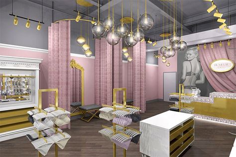 Luxury Boutique Interior Store Design, Modern Retail Store Design, Store Retail Design, Luxury Boutique Interior, Lingerie Store Design, Boutique Layout, Feminine Space, Pretty Body, Store Interior Design