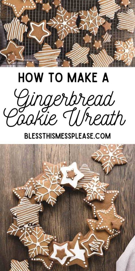 Cookie Wreath, Star Shaped Cookies, Gingerbread Dough, Gingerbread Wreath, Gingerbread Cookies Decorated, How To Make Gingerbread, Wreath Cookies, Cookie Craft, Gingerbread Diy