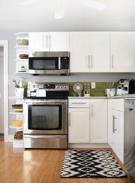 Hitting “Refresh” on a 1920s-Era Bungalow Side Of Stove Ideas, Stove At The End Of Counter Run, Stove Side Storage, Stove On Edge Of Counter, Stove At End Of Counter, Open Cabinet Above Refrigerator, Stove And Fridge On Same Wall Small Spaces, Stove End Of Counter, Stove At End Of Counter Run