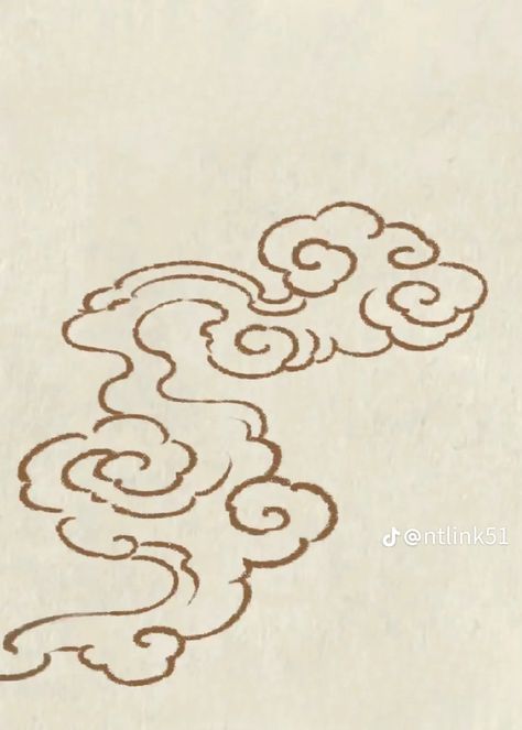 Asian Cloud Tattoo Design, Asian Drawing Aesthetic, Tibetan Clouds Tattoo, Japanese Sun And Clouds Tattoo, Clouds Japanese Art, Japanese Traditional Clouds, Japanese Clouds Drawing, Japanese Cloud Painting, Asian Clouds Drawing