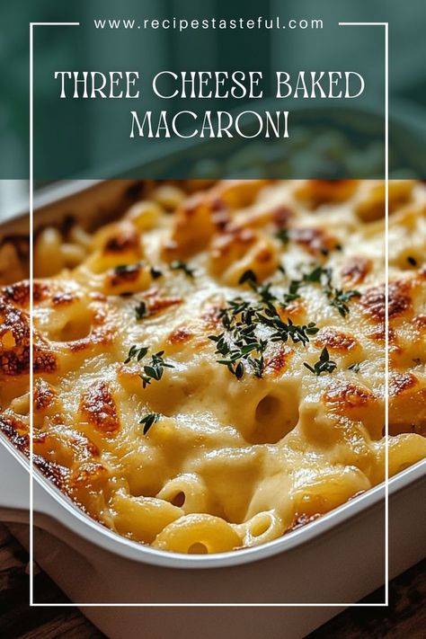 A comforting and creamy pasta dish featuring a rich blend of sharp cheddar, mozzarella, and Parmesan cheeses, baked to golden perfection. This classic recipe is perfect for family gatherings or cozy nights in. Cheddar Pasta, Baked Mac And Cheese Recipe, Macaroni Cheese Recipes, Creamy Pasta Dishes, Cheese Baked, Baked Mac N Cheese, Baked Macaroni, Baked Mac, Three Cheese