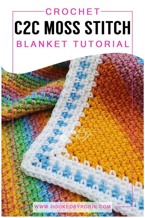 Crochet C2C Moss Stitch Rectangle Blanket [Free Video Tutorial & Written Pattern!] — Hooked by Robin C2c Moss Stitch, Hooked By Robin, Corner To Corner Crochet Pattern, Moss Stitch Pattern, Crochet Blanket Border, Crochet C2c Pattern, C2c Crochet Pattern Free, C2c Crochet Blanket, Quick Crochet Projects