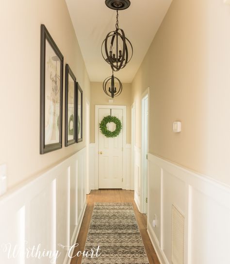 Long, Dark Hallway Makeover Before And After + 3 Free Printables Long Dark Hallway, Hallway Makeover Before And After, Long Narrow Hallway, Bedroom Makeover Before And After, Hallway Makeover, Dark Hallway, Colour Hallway, Narrow Hallway Decorating, Makeover Before And After