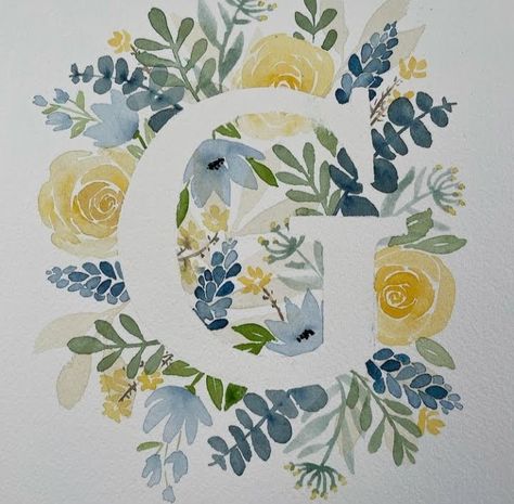 Floral Monogram Letter, Monogram Painting, Watercolor Monogram, Watercolor Birthday Cards, Birthday Card Drawing, Floral Watercolor Paintings, Canvas Letters, Pastel Sec, Watercolor Lettering