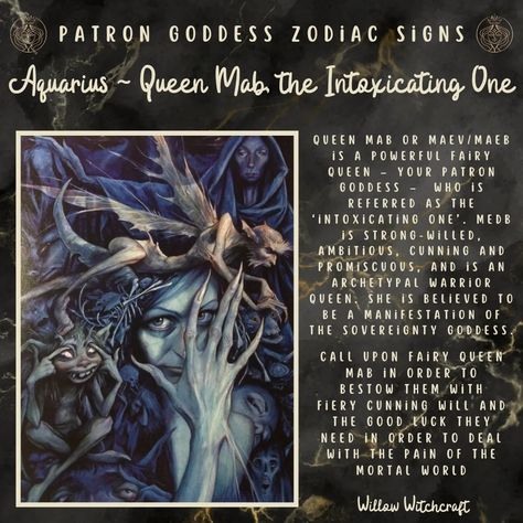 Aquarius - Queen Mab, The Intoxicating One Willow Witchcraft Aquarius Magic, Aquarius Witch, Working With Deities, Aquarius Goddess, Space Math, Rising Aries, Sun Sagittarius, Queen Mab, Aquarius Girl