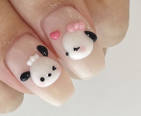 Pochacco Nails, Tulip Nails, Hello Nails, Asian Nails, Summery Nails, Cute Nail, Blush Nails, Nail Art Designs Diy, Pretty Gel Nails