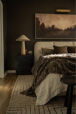 Check out this item I found on LTK https://liketk.it/4qZbF?product=b4e13855-9e9c-11ee-b16f-0242ac110003 Download the LTK app to take a look! Dark Wood Wall Bedroom, Moody House Design, Minimalist Moody Bedroom, Warm Colors For Bedroom, Dark Comforter Bedroom, Dark Brown Bedroom Walls, Brown Wall Bedroom, Moody Neutral Bedroom, Dark Gray Room