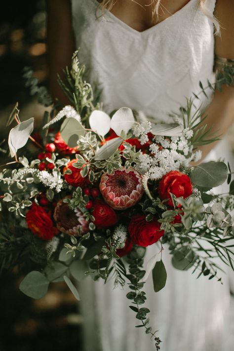 Red White Green Wedding Theme, Red Roses Eucalyptus Bouquet, Red Rose And Eucalyptus Bouquet, Red Wildflower Bouquet, Red And Green Flower Arrangements, December Flower Arrangements, Roses And Eucalyptus Bouquet, Red And Green Bouquet, Wedding Red Roses