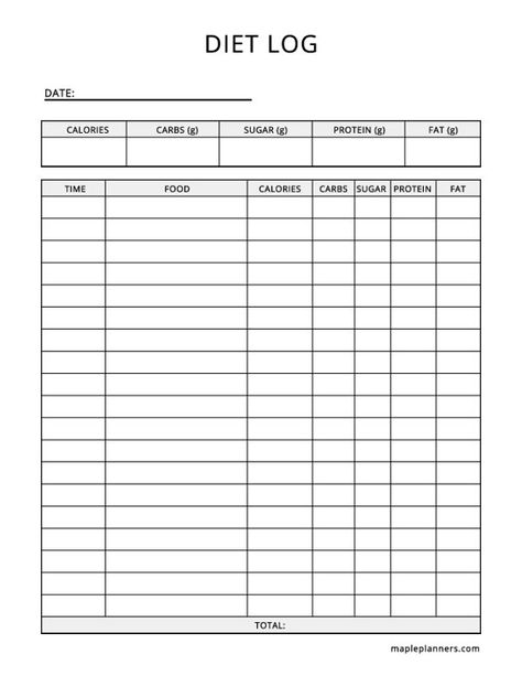 Free Printable Diet Log Template Diet Template, Weight Log Printable, Free Printable Food Log, Daily Health Log Printable, Daily Food Log, Ketones Diet, Fitness Planner Free, Free Wedding Planner Printables, Symptom Tracker