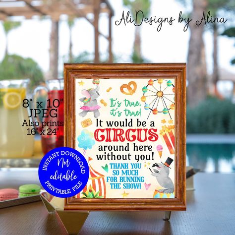 Circus around here without you PRINTABLE sign, Teacher staff appreciation week, Carnival Circus, Team Thank you, Nurses day, Staff Volunteer Vintage Carnival Theme, Easy Teacher Gifts, Staff Appreciation Week, Thank You Nurses, Carnival Circus, Thank You Printable, Farewell Party, Thank You Party, Download Sign