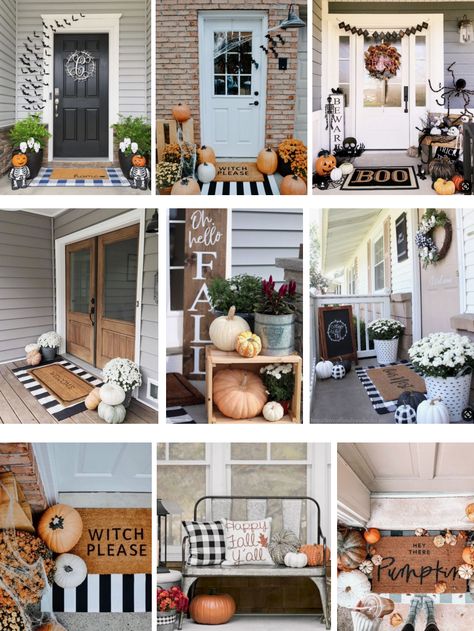 Small Front Porch Fall Decor, Front Porch Fall Decor Ideas, Porch Fall Decorating Ideas, Porch Fall Decor, Fall Front Porch Decor Ideas, Fall Decor Dollar Tree, Small Front Porch, Image Halloween, Halloween Front Porch Decor