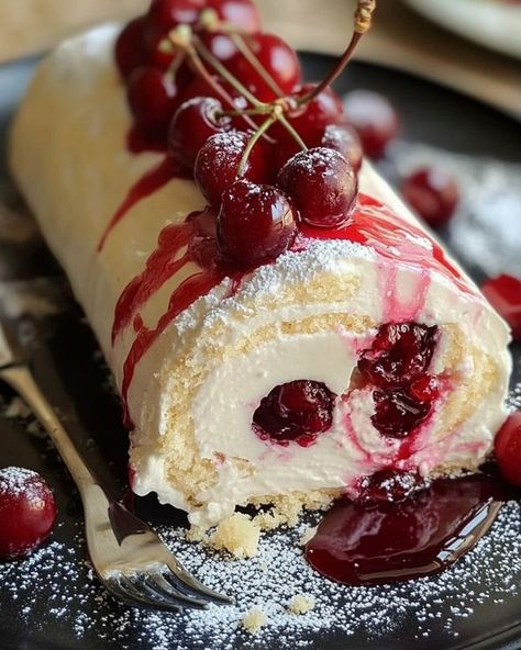 Everything Grandma | Homemade Cherry Cheesecake Cake Roll | Facebook Homemade Cherry Cheesecake, Angel Food Cake Mix, Swiss Roll Cakes, Jelly Roll Cake, Angel Food Cake Mix Recipes, Cake Roll Recipes, Light Cakes, Leftover Cake, Cheesecake Cake