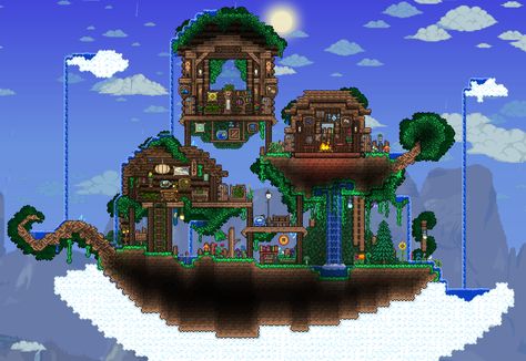 Rainy Floating Island - Imgur Terraria Floating Island, Terraria Tips, Terrarium Base, Terraria House Ideas, Terraria House Design, Floating Island, Terraria, Island House, Minecraft Blueprints