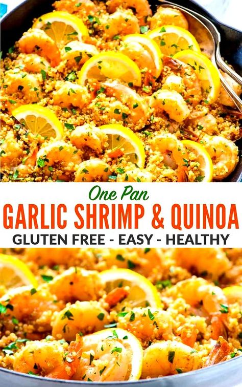 Healthy Quinoa Recipes Low Calories, Shrimp Recipes Quinoa, Garlic Quinoa Recipes, Shrimp Recipes With Quinoa, Lemon Garlic Quinoa, Shrimp Recipes Healthy Easy Mediterranean Dishes, Gluten Free Fish Recipes For Dinner, Quinoa Recipes With Shrimp, Fodmap Shrimp Recipes