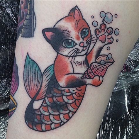 Purrmaid Tattoo Purrmaid Tattoo, Cat Mermaid Tattoo, Tattooed Lady, Cat Mermaid, Mermaid Cat, Mermaid Tattoo, Wishful Thinking, Cat Tattoo, Cat House