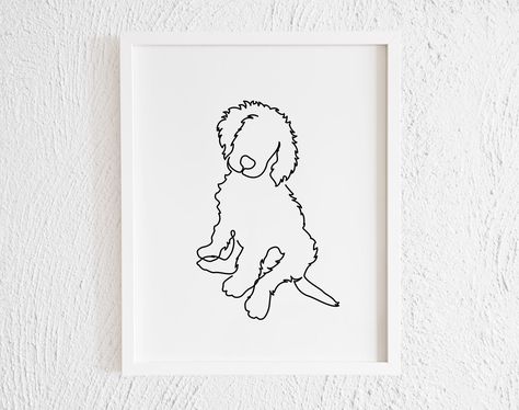 Poodle Line Drawing, Poodle Line Art, Golden Doodle Tattoo, Doodle Wall, Dog Outline, Dog Line Art, Puppy Drawing, Puppy Art, Dog Line