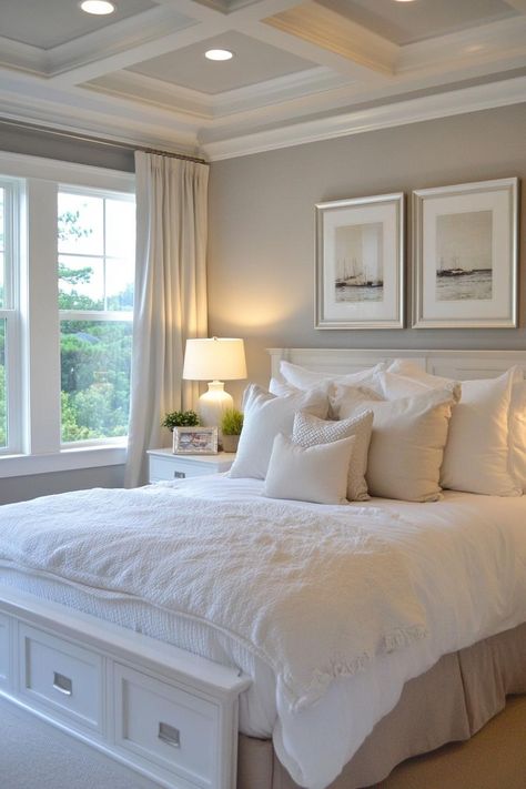 Create Your Dream Master Bedroom with These 13 Stunning Paint Colors Wall Color For White Bedroom Furniture, Best Taupe Paint Color Sherwin Williams Master Bedrooms, Pale Oak Benjamin Moore Master Bedrooms, Bedroom Paint Colors With Light Wood Furniture, Bm Pale Oak Bedroom, White Dove Bedroom Walls, Bedroom Interior Paint Ideas, Light Paint Colors For Bedroom, Balboa Mist Bedroom