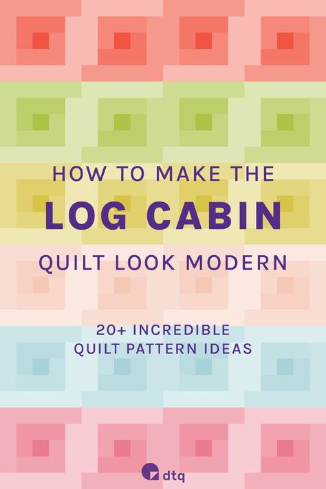 Discover these incredible log cabin quilt patterns turned modern. Learn about the traditional log cabin block, its modern variations, and get inspired by more than 20 contemporary quilt patterns! Contemporary Quilts Ideas, Log Cabin Quilts Layouts Block Patterns, Log Cabin Blocks Variations, Easy Log Cabin Quilt Pattern, Log Cabin Quilt Blocks Variations, Half Log Cabin Quilt Pattern Free, Log Cabin Quilt Patterns Layout, Strip Quilts Ideas, Log Cabin Quilts Variations