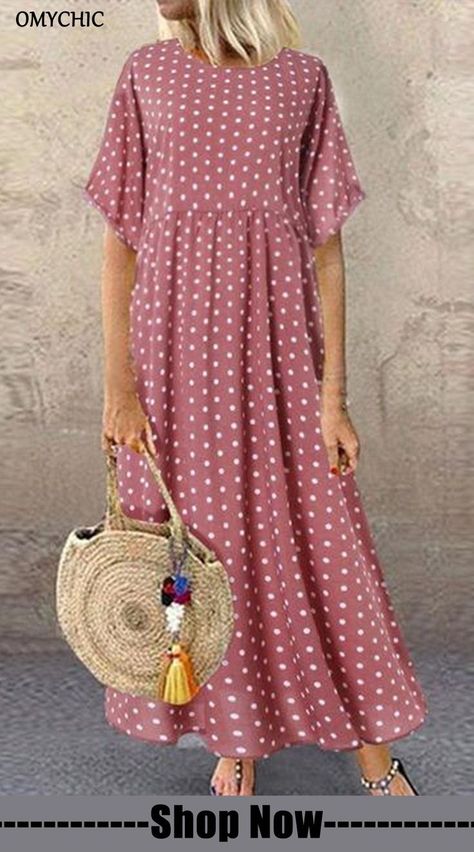 Ladies Dress
casual dress
printed dress
lace dress Womens Polka Dot Dress, Vestidos Retro, Maxi Shift Dress, Sundress Casual, Mode Hippie, Polka Dot Maxi Dresses, K Fashion, Short Sleeve Maxi Dresses, Half Sleeve Dresses