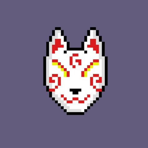 Anime Pixel, Japanese Mask, Pixels Art, Art Pixel, Anime Pixel Art, 8 Bits, Pixel Art Pattern, Cross Stitch Ideas, Fuse Beads