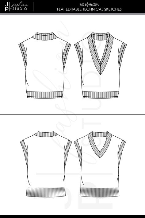 Sweater Vest Drawing, Vest Drawing, Vest Flat Drawing, Sweater Flat Sketch, Sweater Drawing, Collar Flat Sketch, Cardigan Flat Sketch, Vest Flat Sketch, Sweater Technical Drawing