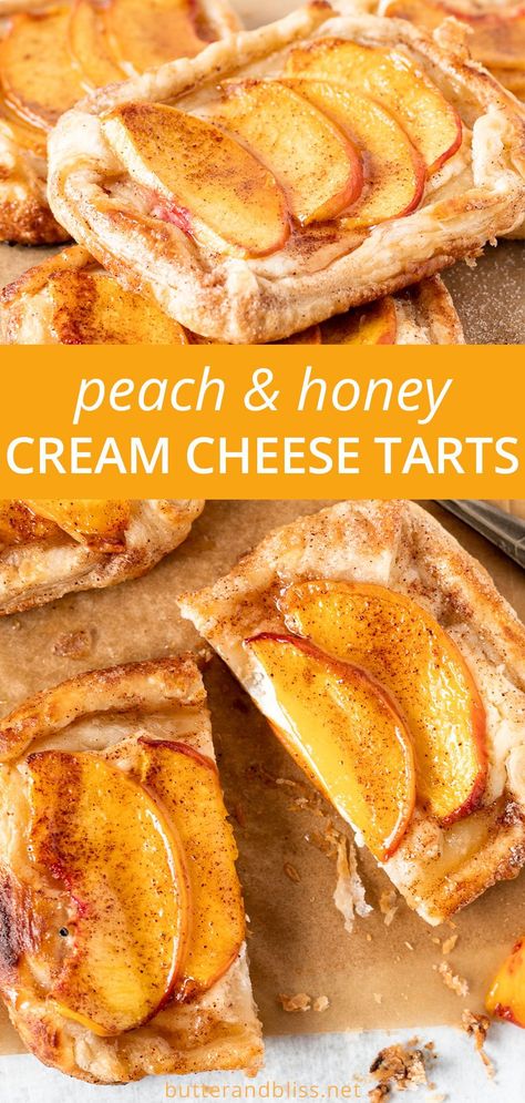 Cream Cheese Tarts, Peaches Cream Cheese, Homemade Puff Pastry, Food And Drink Recipes, Sliced Peaches, Mini Tarts, Peach And Cream, Peach Desserts, Cheese Tarts